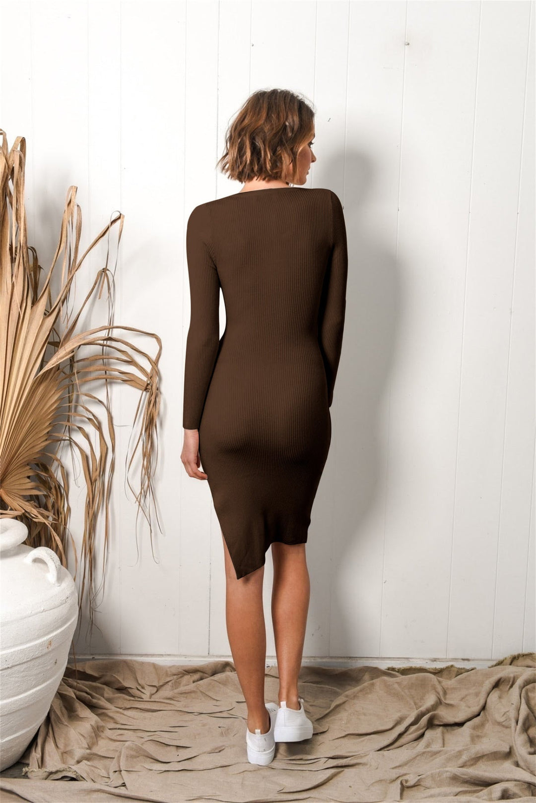 Button-Up Slit Bodycon Dress
