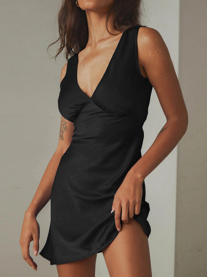 Solid Sleeveless Back Tie Waist Mini Dress