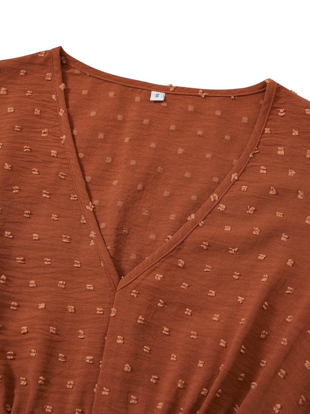 Solid V-neck Swiss Dots A-Line Midi Dress