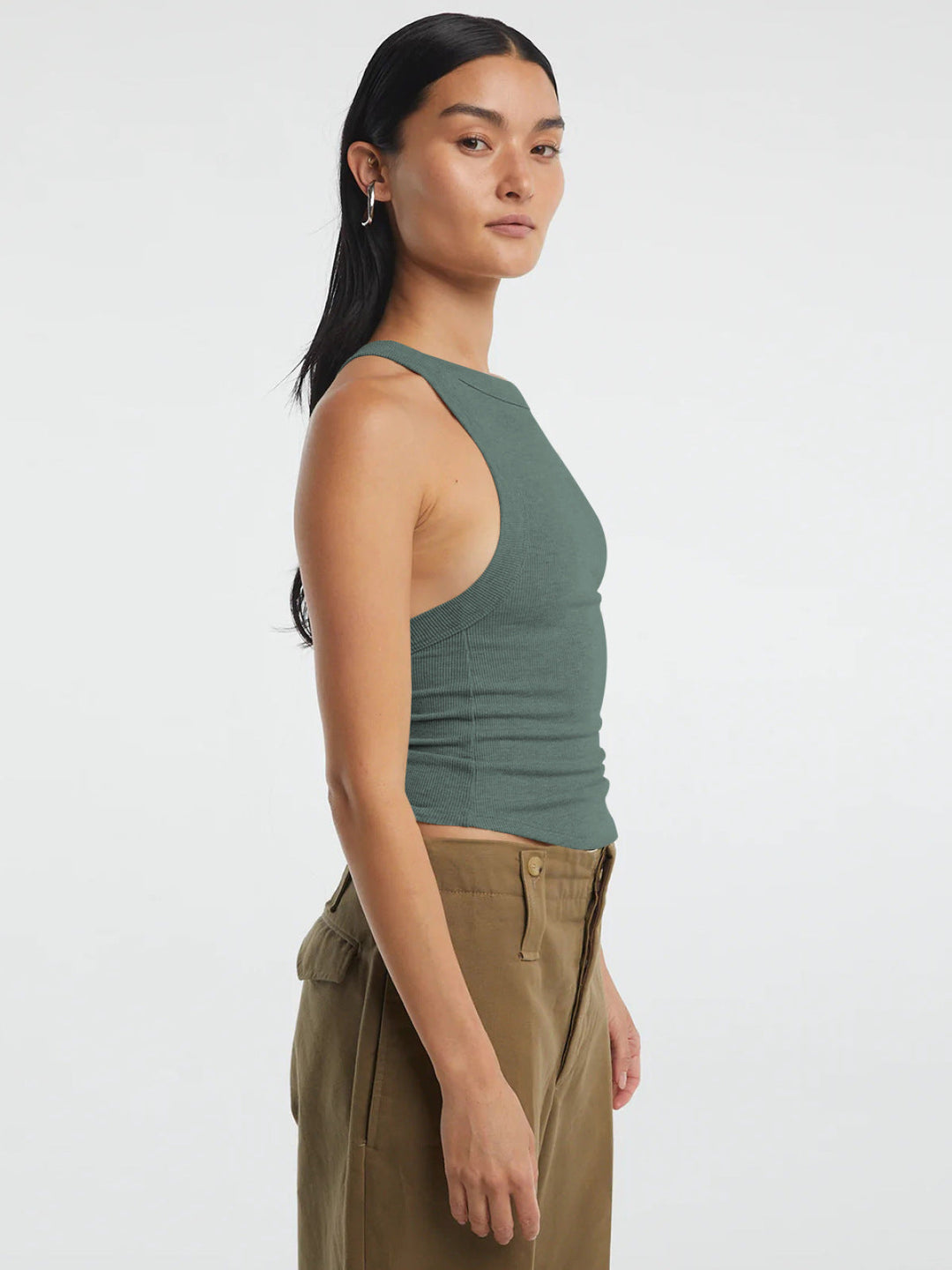 Ribbed Round Neck Sleeveless Backless Tank Top
