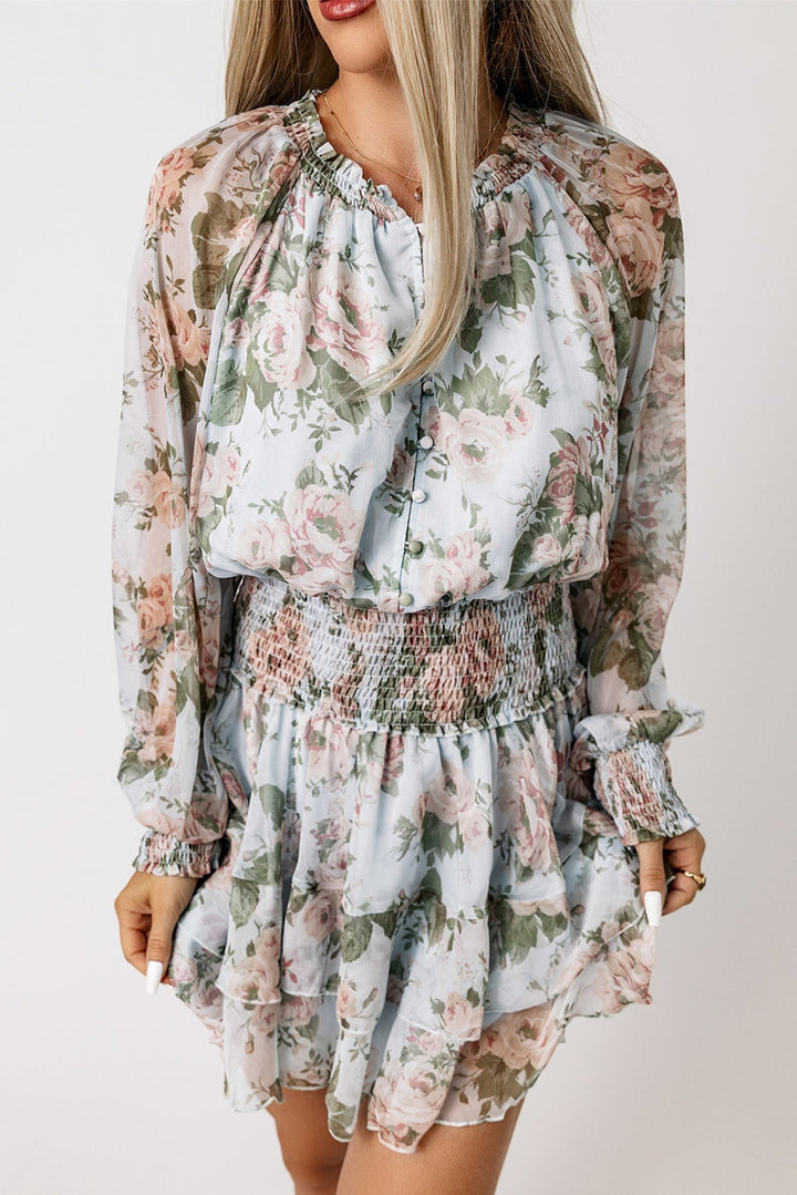 Ruffled Shirred Mini Dress