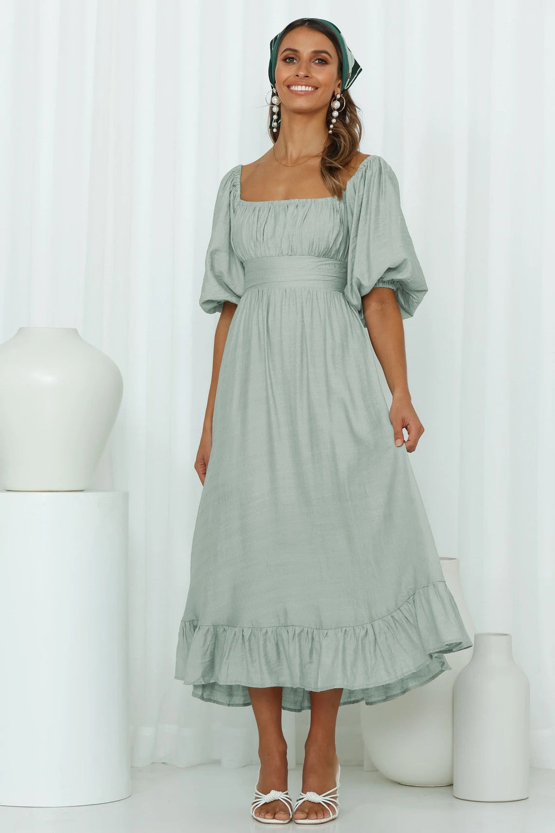 Puff Sleeve Pleated Dress