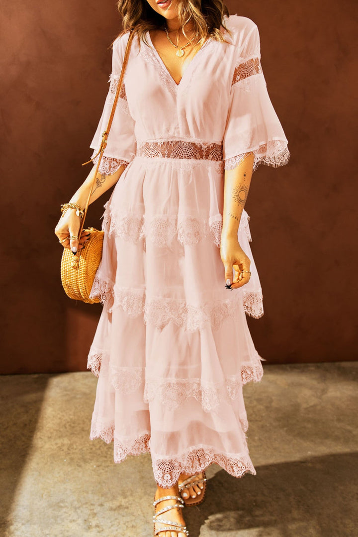 Swiss Dot Layered Dress - Long Dress