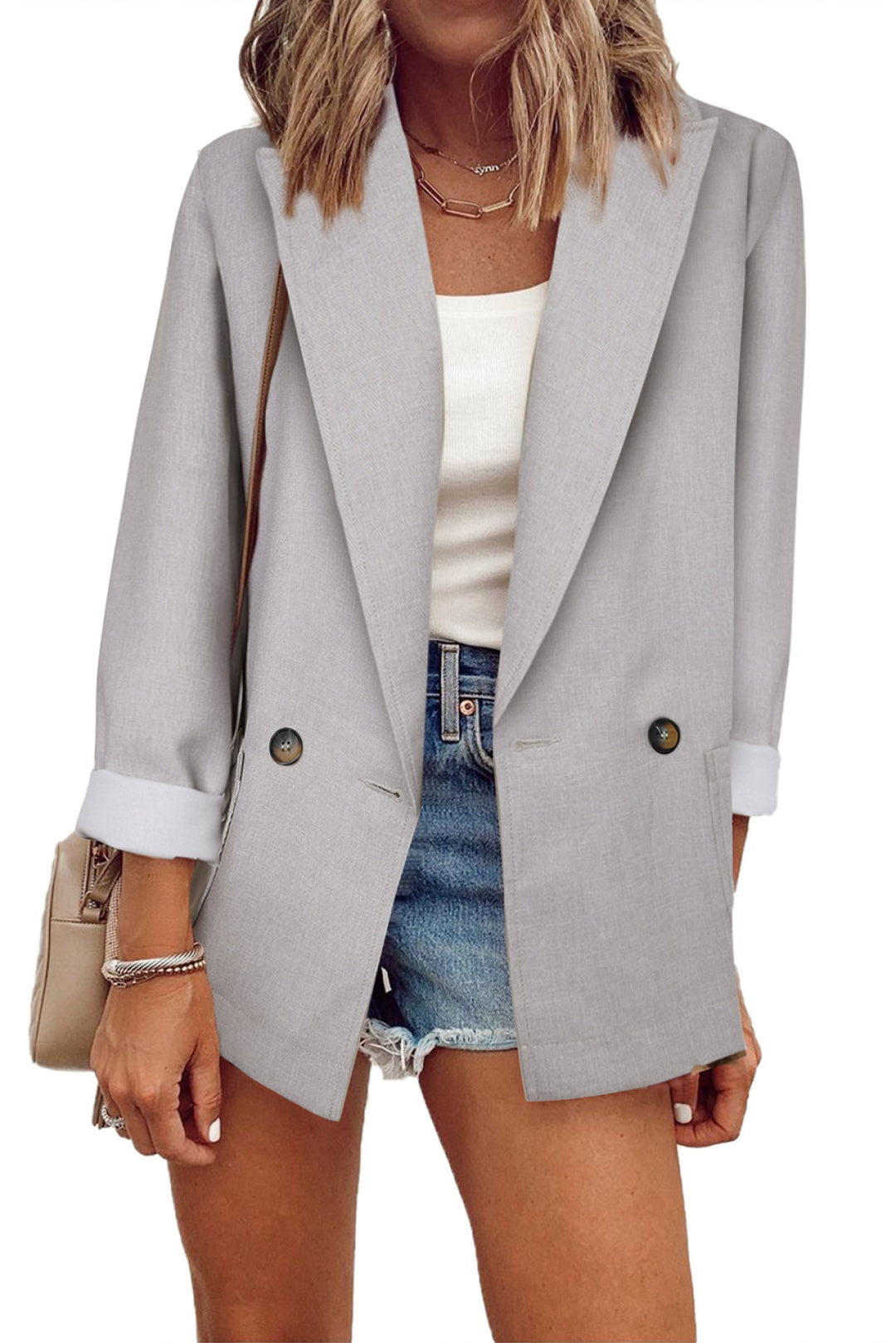 Buttoned Lapel Collar Blazer