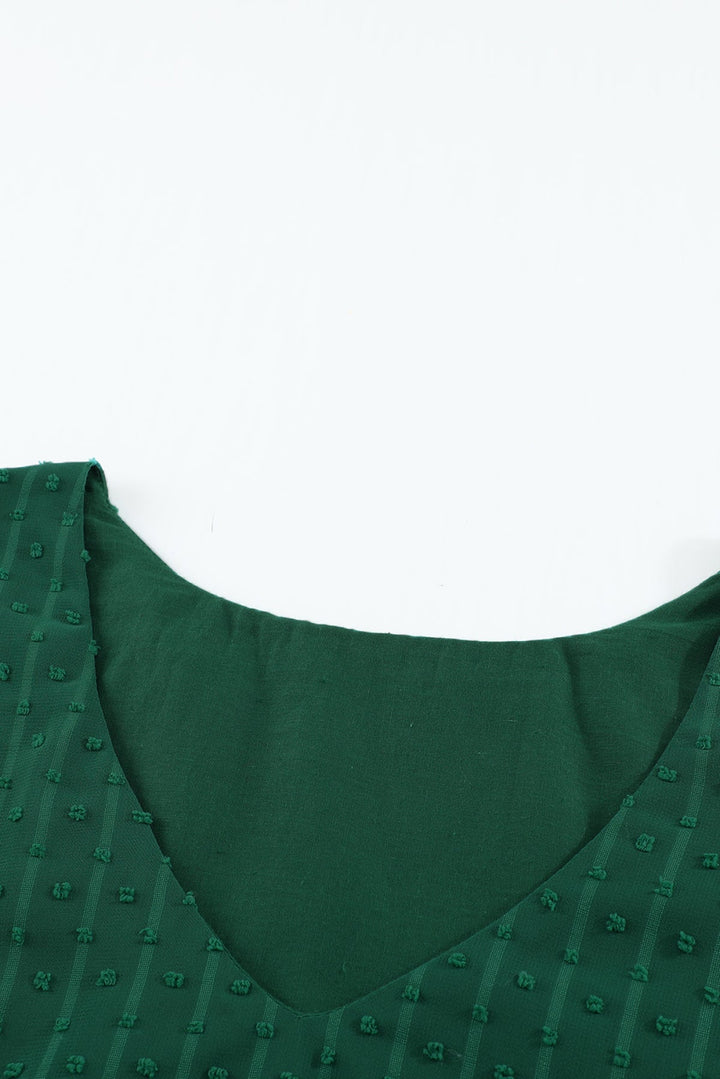 V Neck Puff Sleeve Swiss Dot Blouse