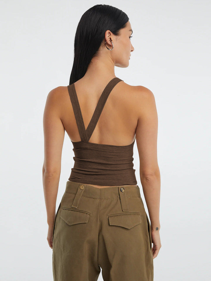 Ribbed Round Neck Sleeveless Backless Tank Top