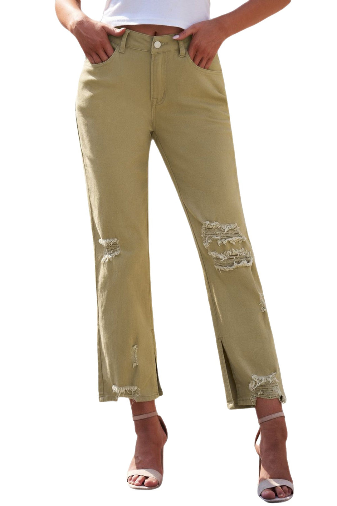 Distressed Raw Hem Straight Leg Jeans