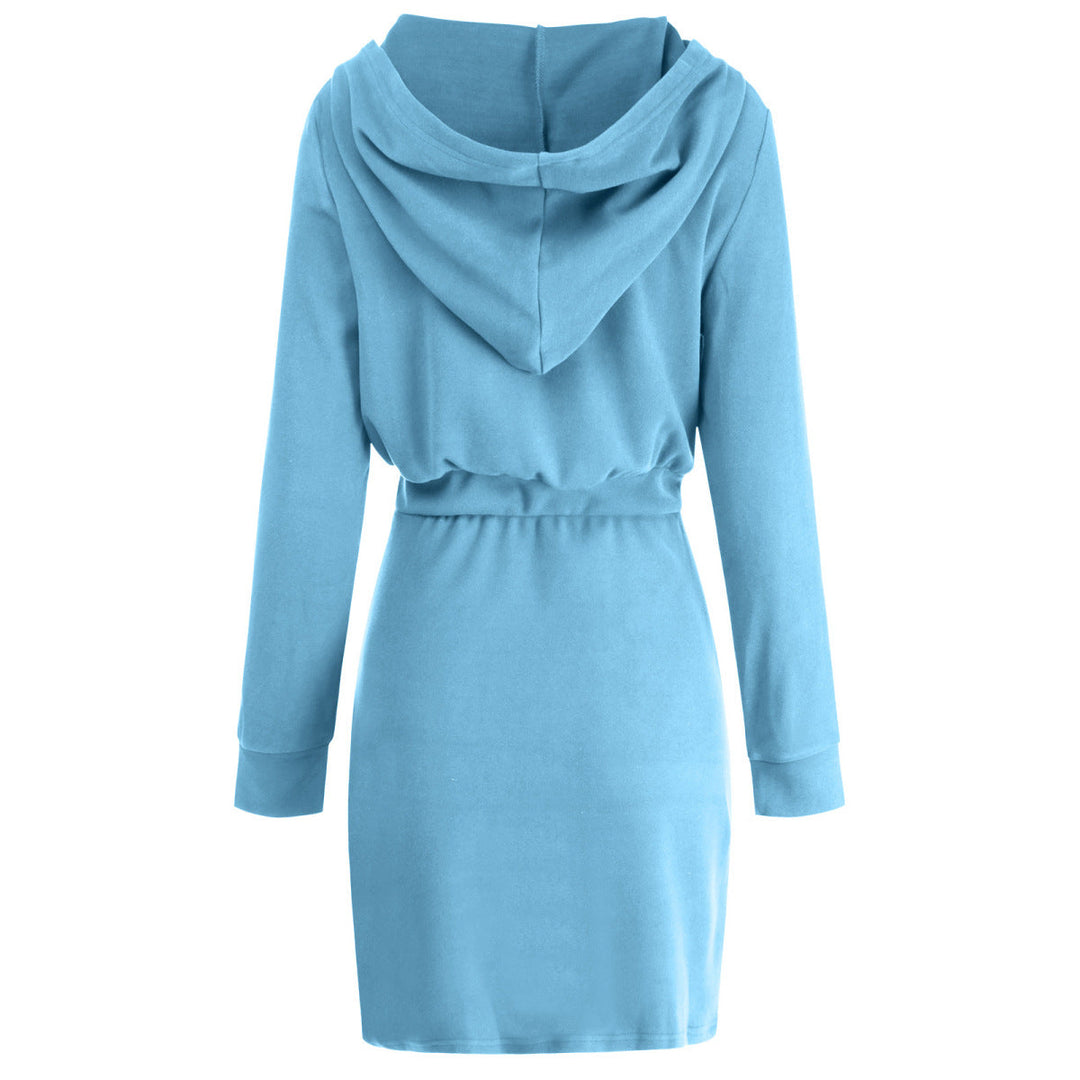 Solid Long Sleeve Zipper Up Hooded Mini Dress