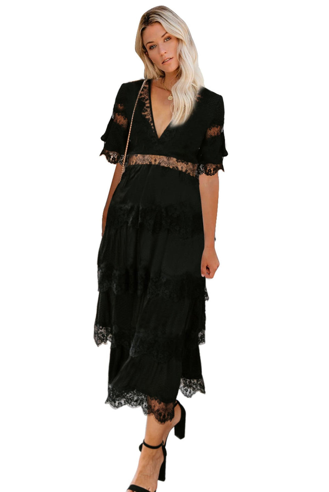 Swiss Dot Layered Dress - Long Dress