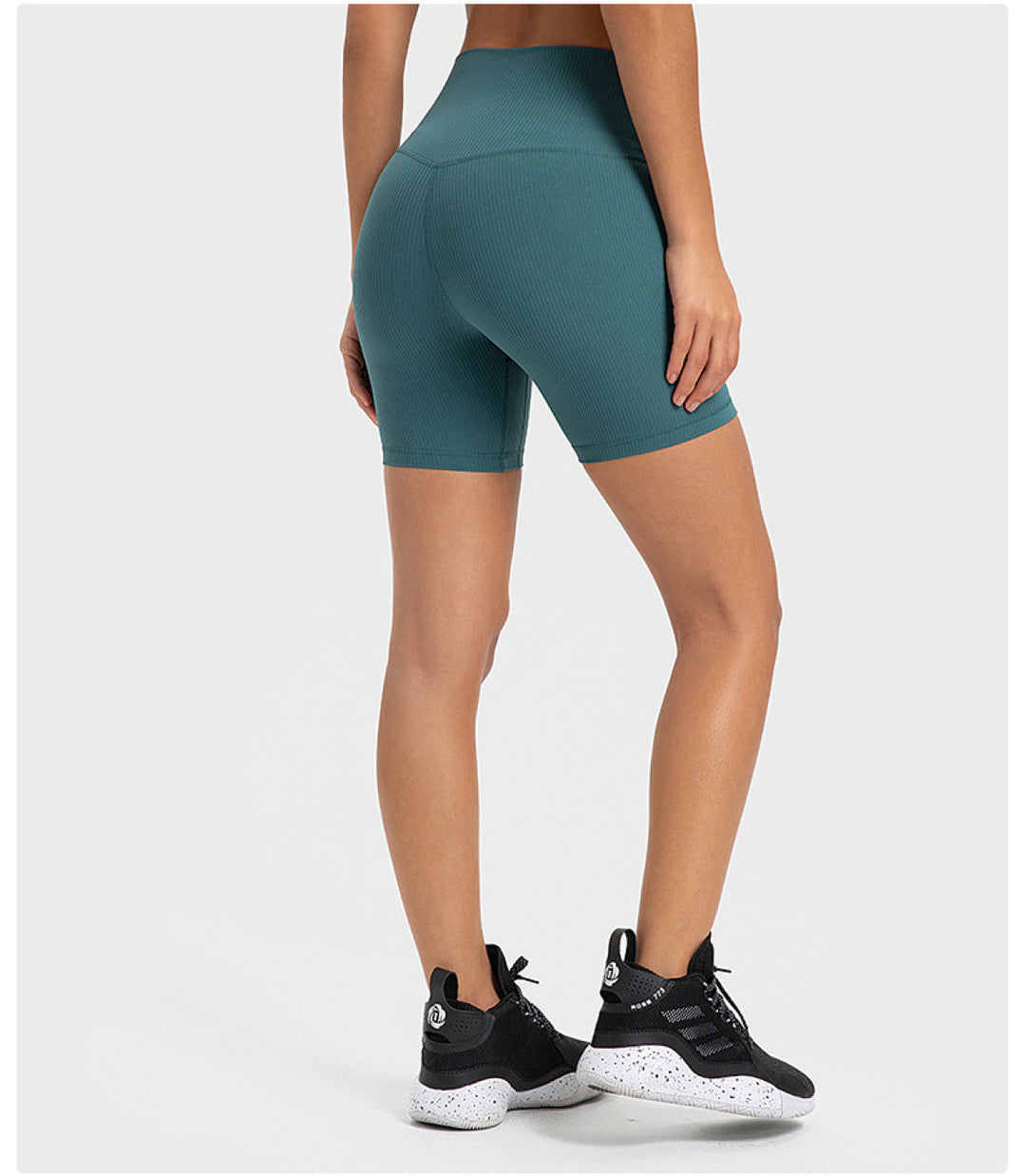 Solid Ribbed High Waist Bike Shorts With Side Pockets