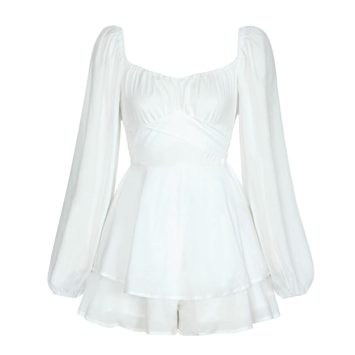 Balloon Sleeve Back Tie Tiered Romper