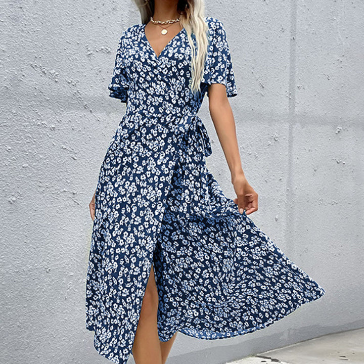 Ditsy Floral Surplice Tie Waist Dress