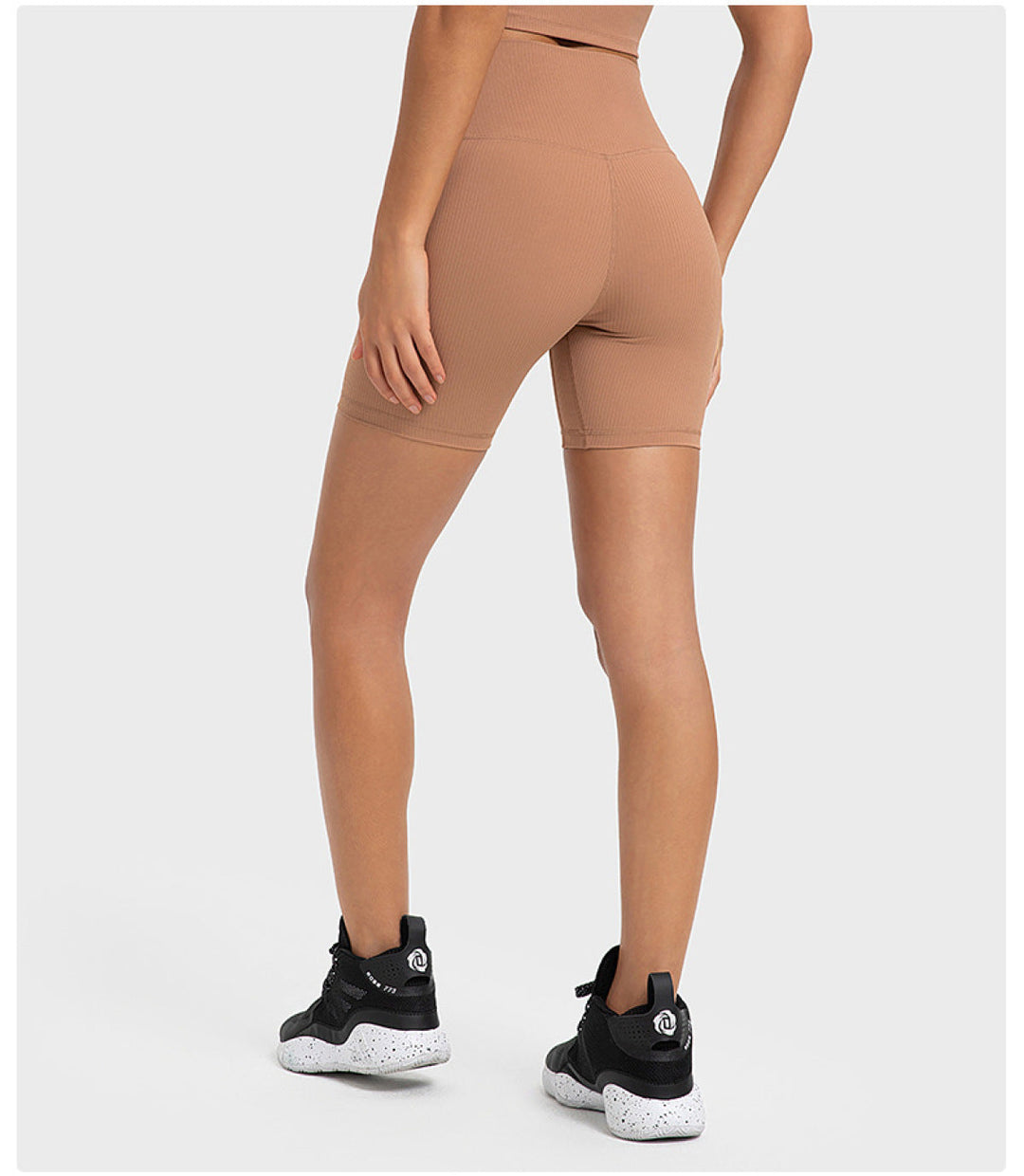 Solid Ribbed High Waist Bike Shorts With Side Pockets