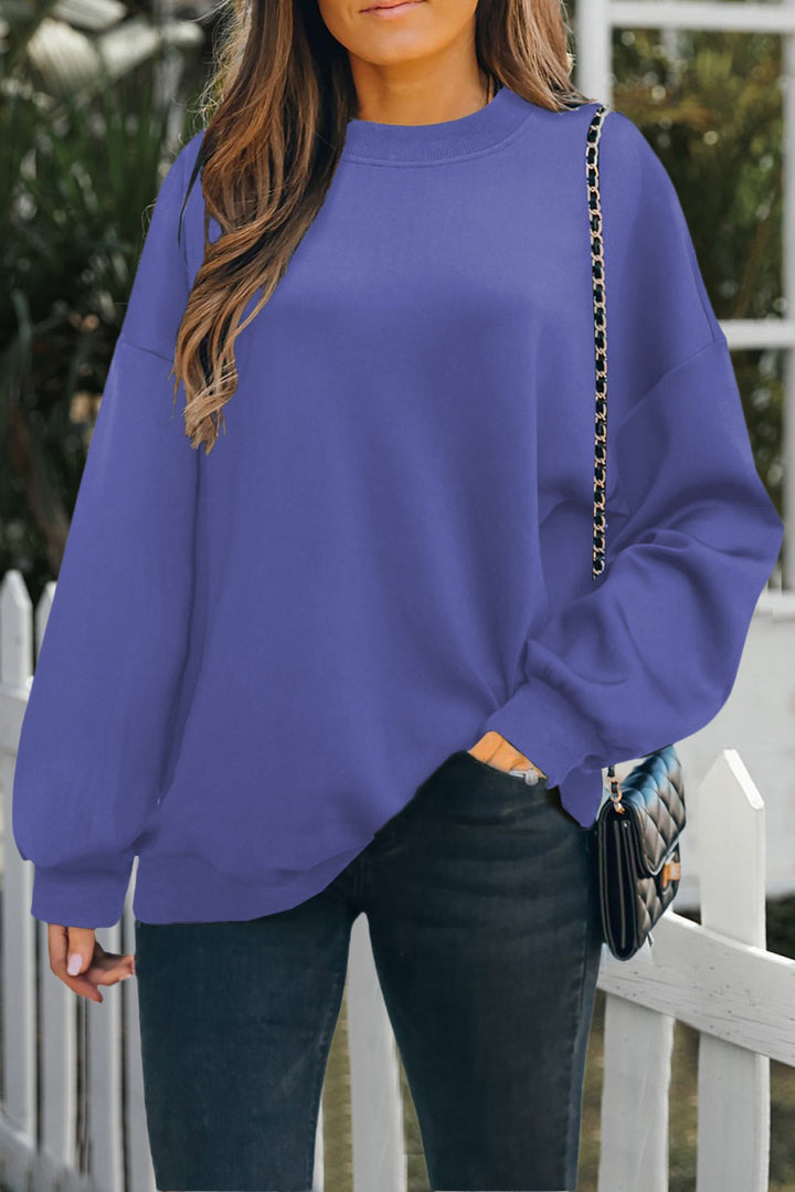 Solid Drop-Shoulder Pullover Sweatshirt