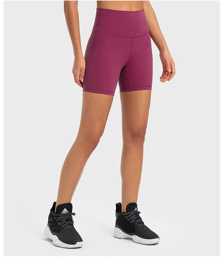 Solid Ribbed High Waist Bike Shorts With Side Pockets