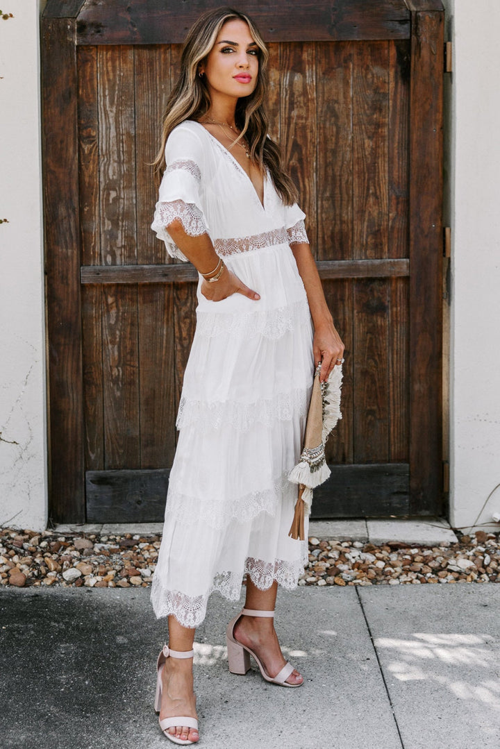 Swiss Dot Layered Dress - Long Dress