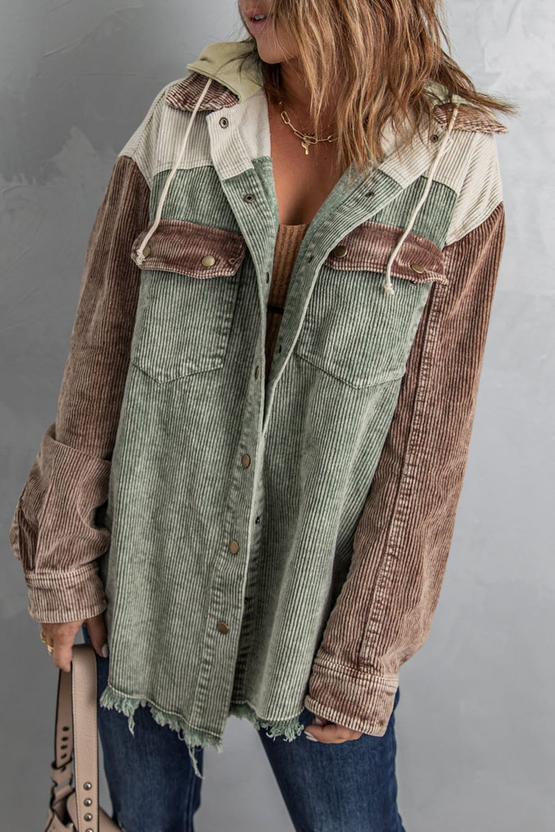Down Hooded Corduroy Jacket