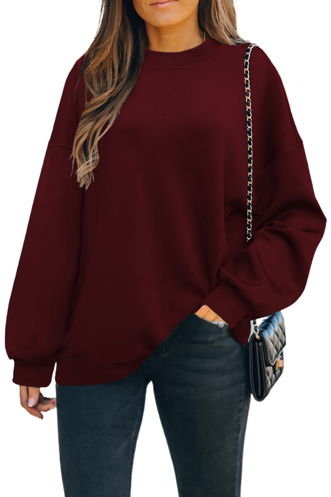 Solid Drop-Shoulder Pullover Sweatshirt