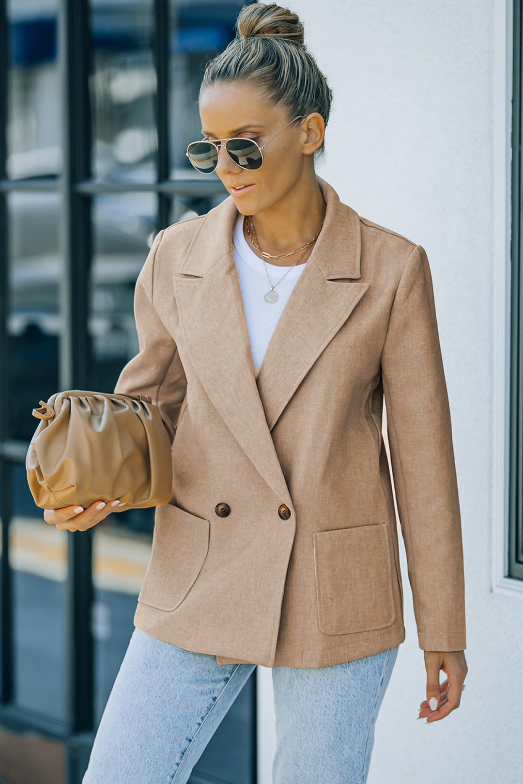 Buttoned Lapel Collar Blazer