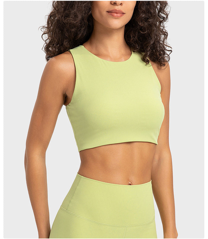 Ribbed Round Neck Wireless Sports Bras