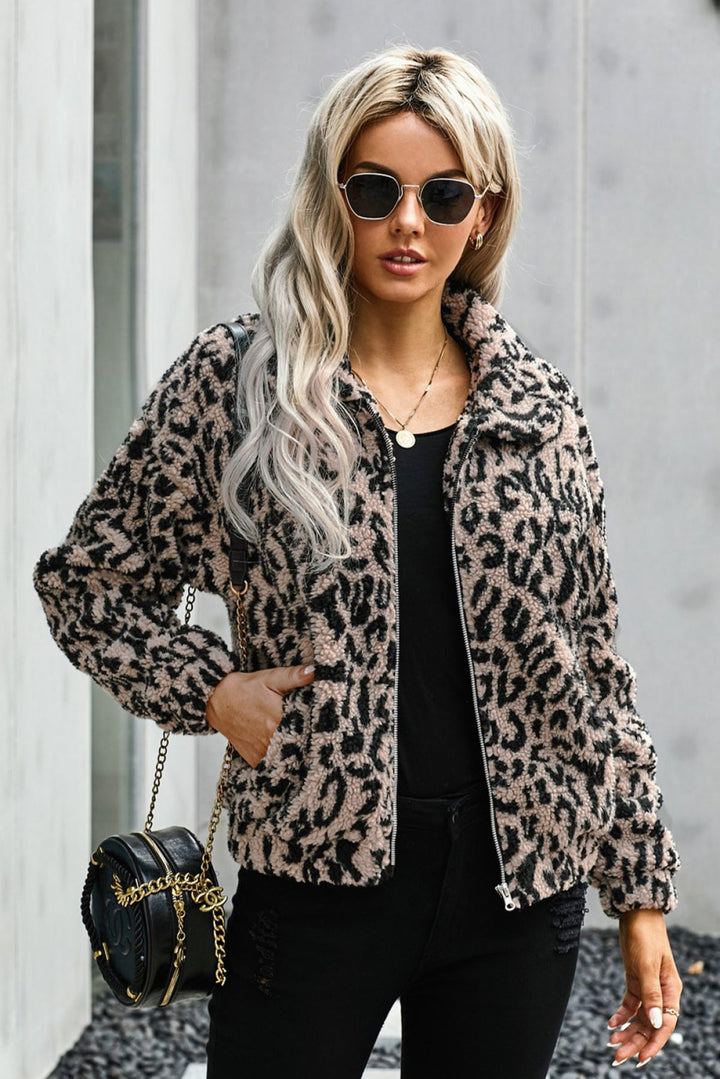 Leopard Print Sherpa Jacket Coat