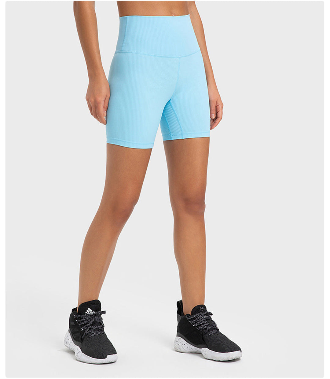 Solid Ribbed High Waist Bike Shorts With Side Pockets