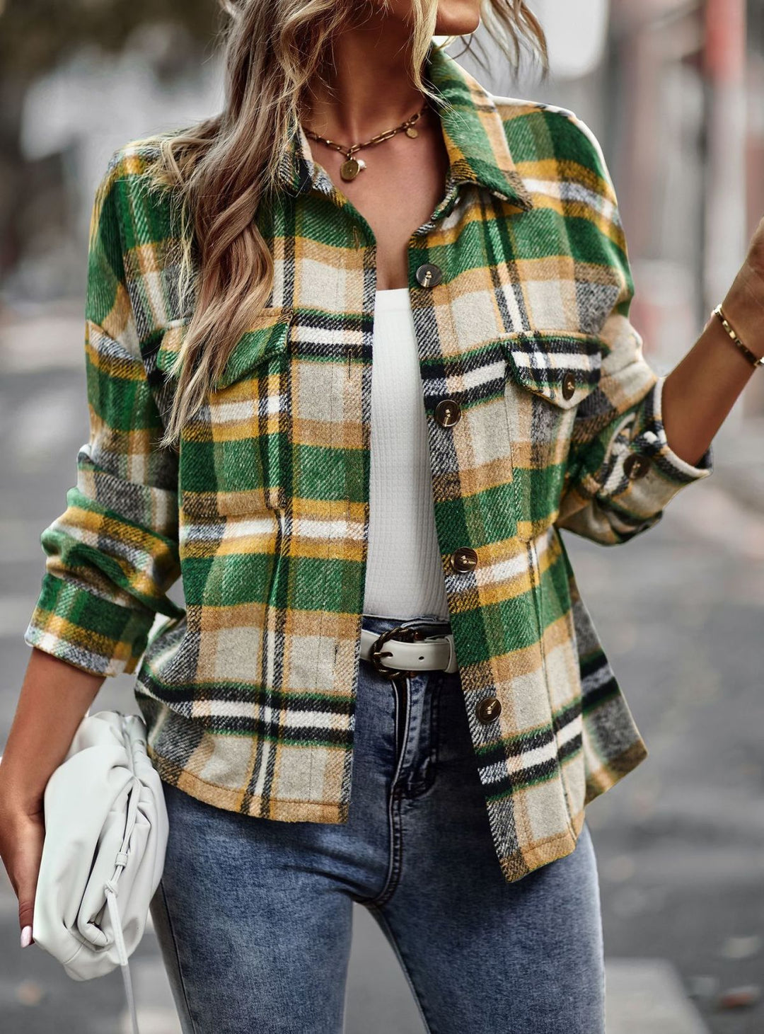 Long Sleeve Plaid Jacket