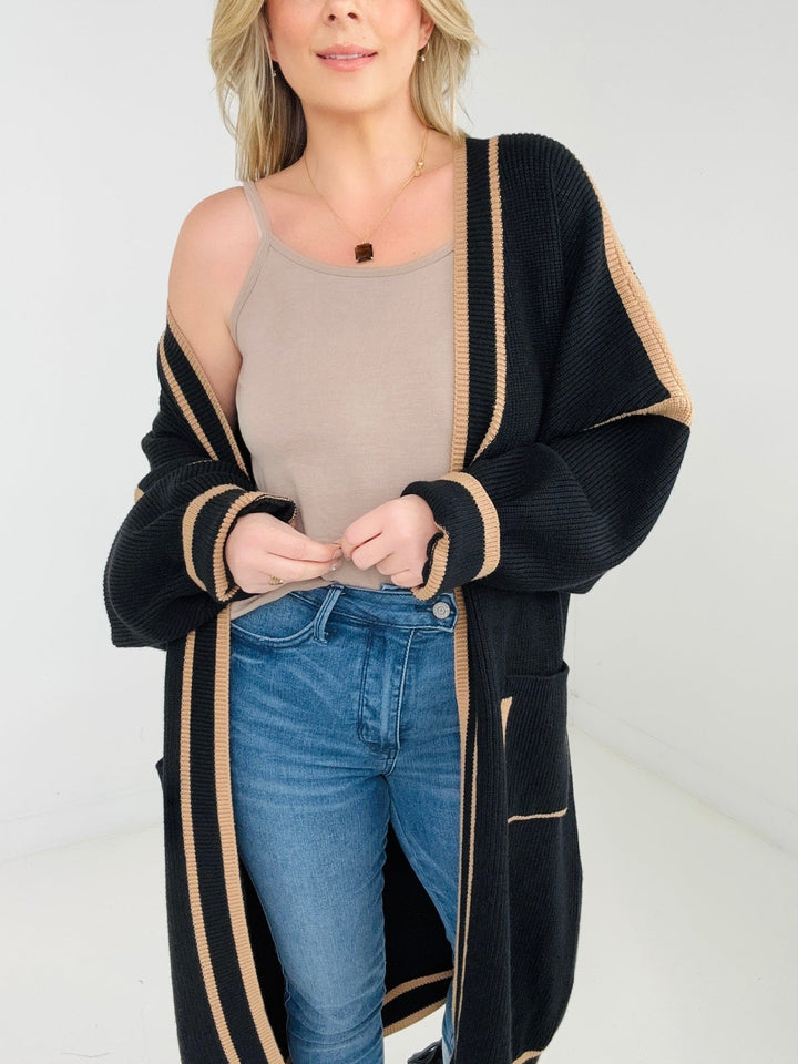 "Alexa" Cardigan - Knit Color Block With Pockets