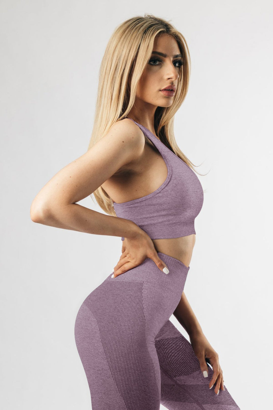 Purple Criss Cross Bra And High Waist Leggings - Sports Wear