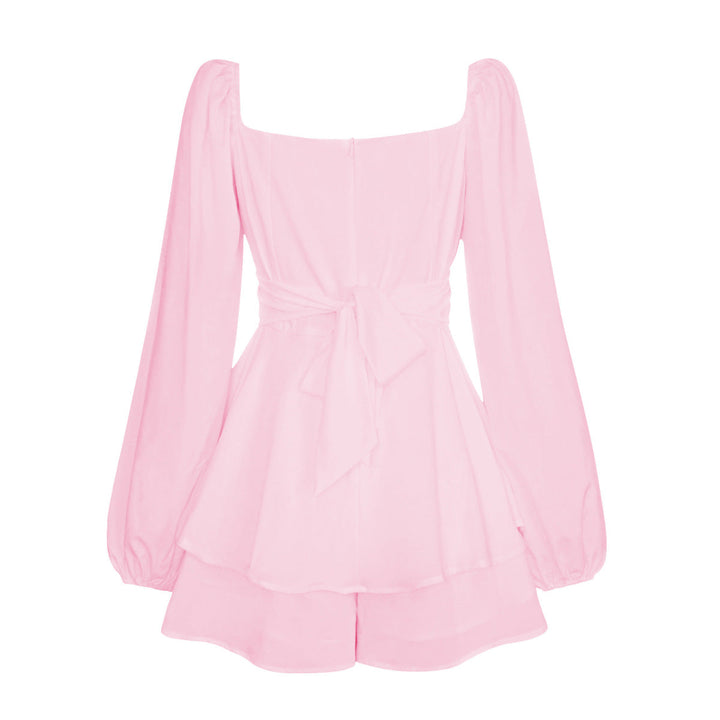 Balloon Sleeve Back Tie Tiered Romper