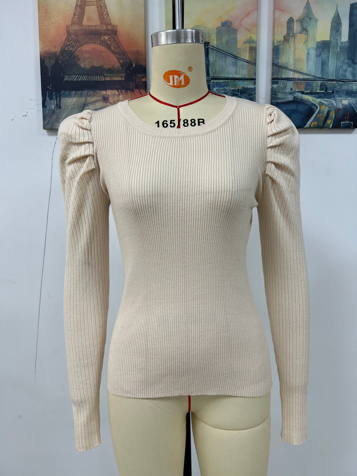 Round Neck Puff Sleeve Sweater