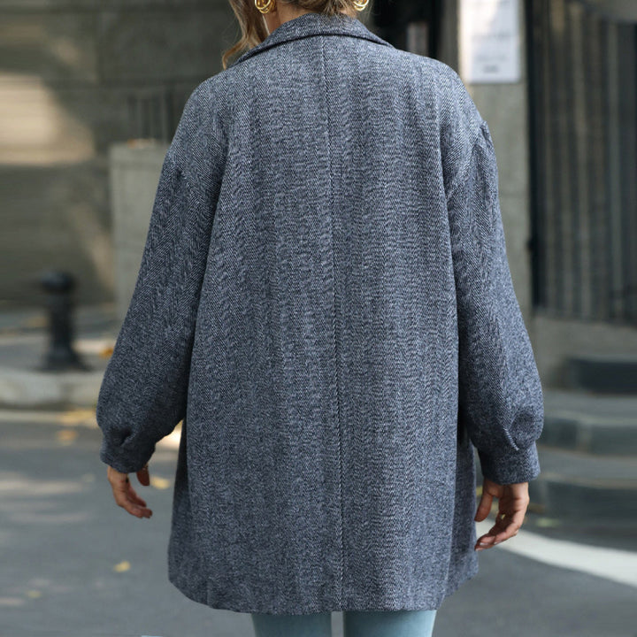 Gray Lapel Neck Balloon Sleeve Button Down Long Blazer