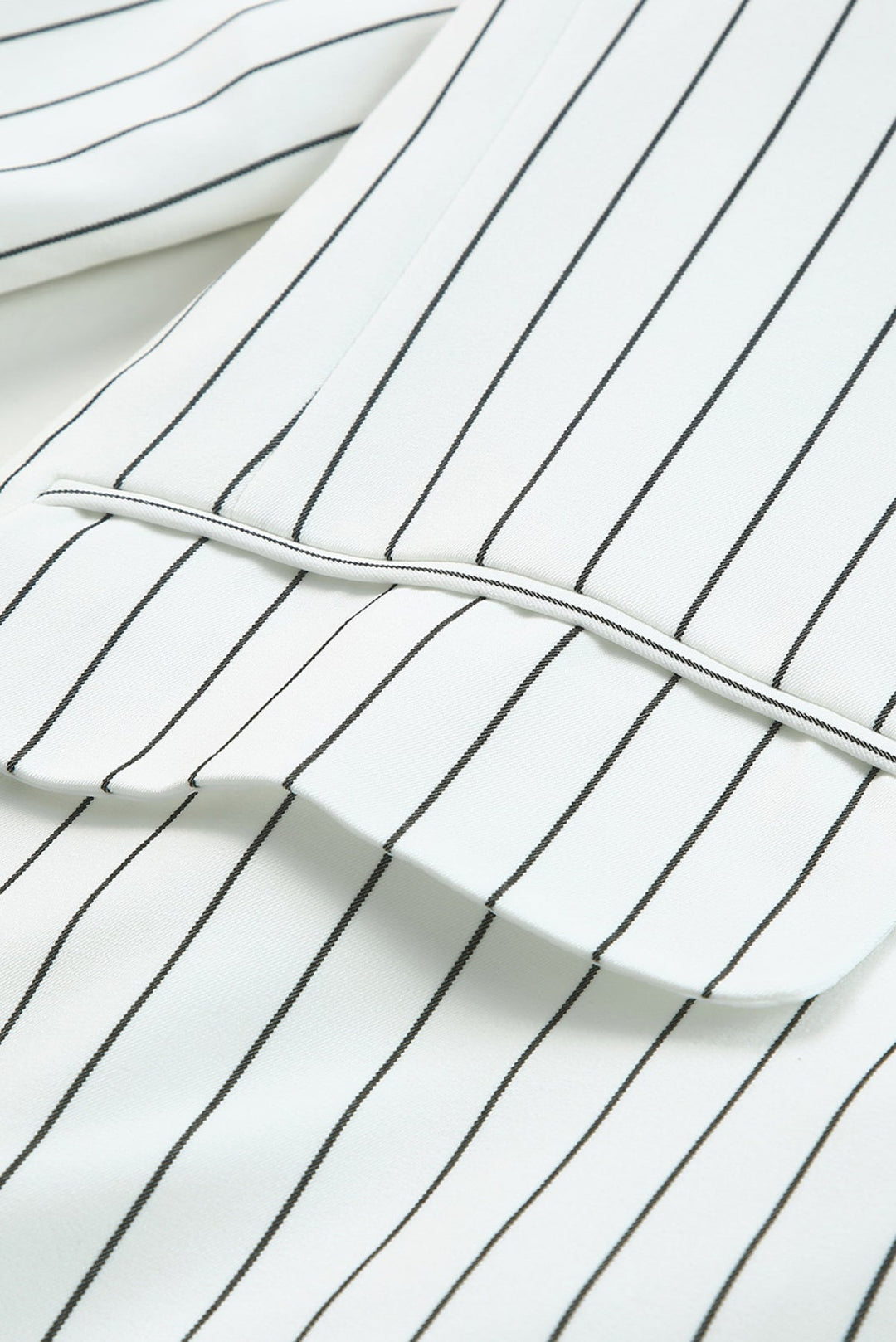 White Double-Breasted Striped Blazer with Pocket