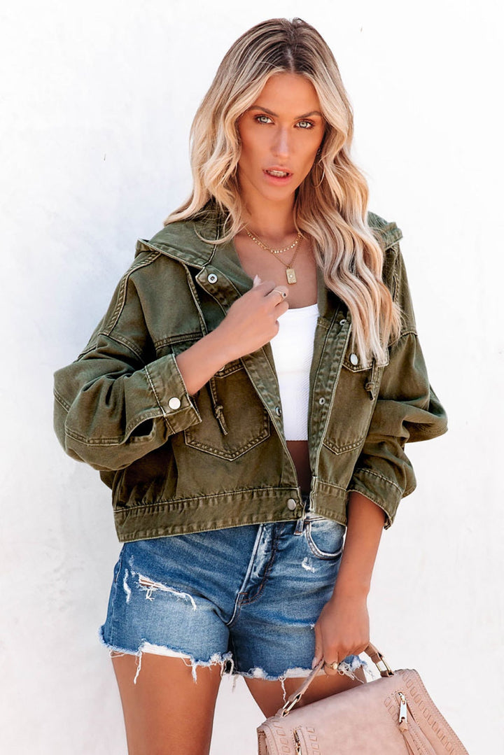 Hooded Cropped Denim Jacket