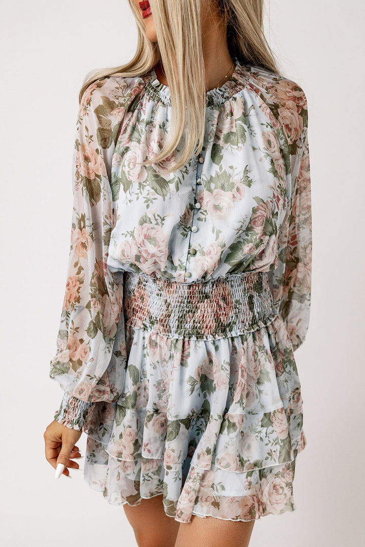 Ruffled Shirred Mini Dress
