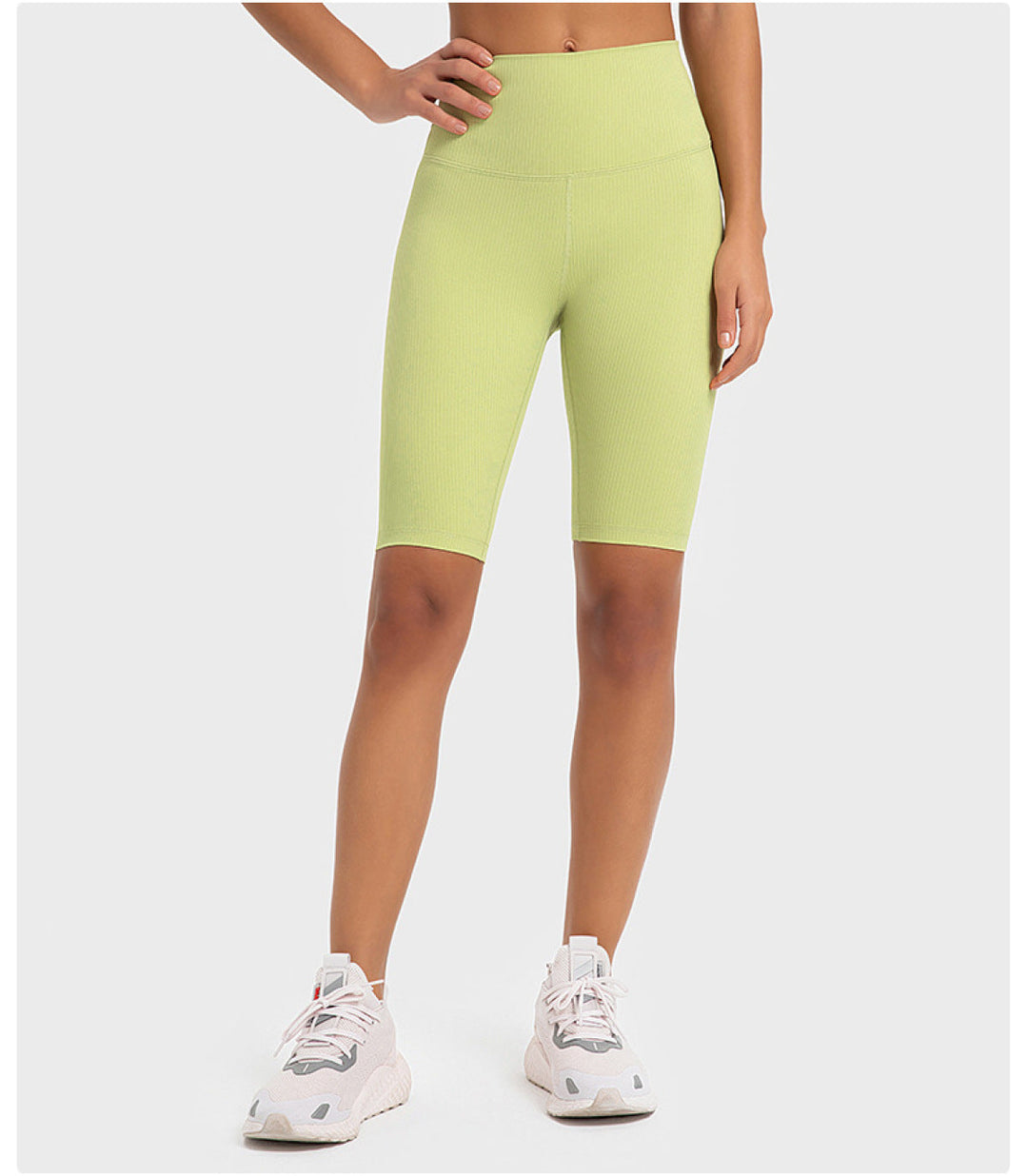 Solid Ribbed High Waist Bike Shorts With Invisible Pocket