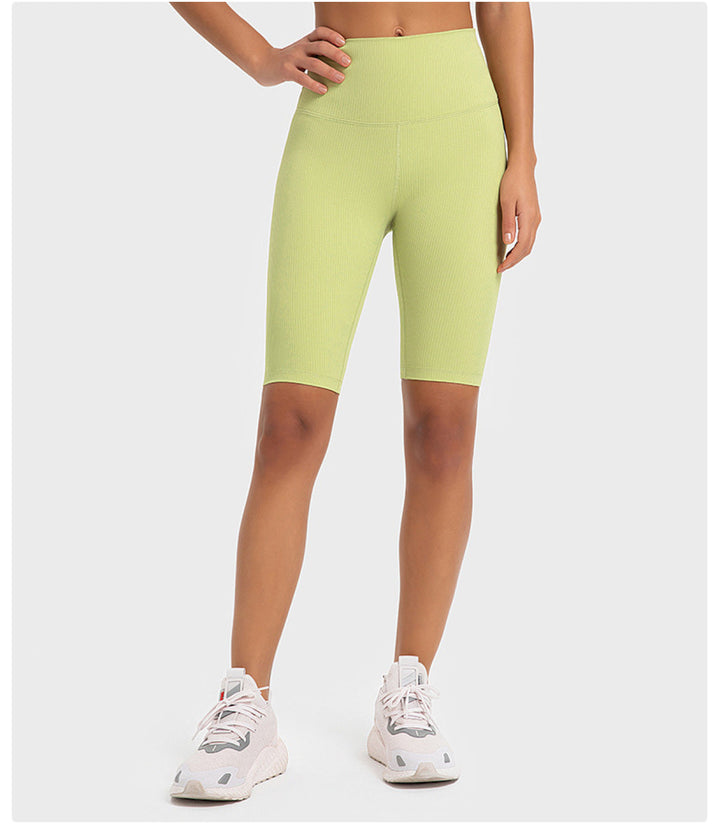 Solid Ribbed High Waist Bike Shorts With Invisible Pocket