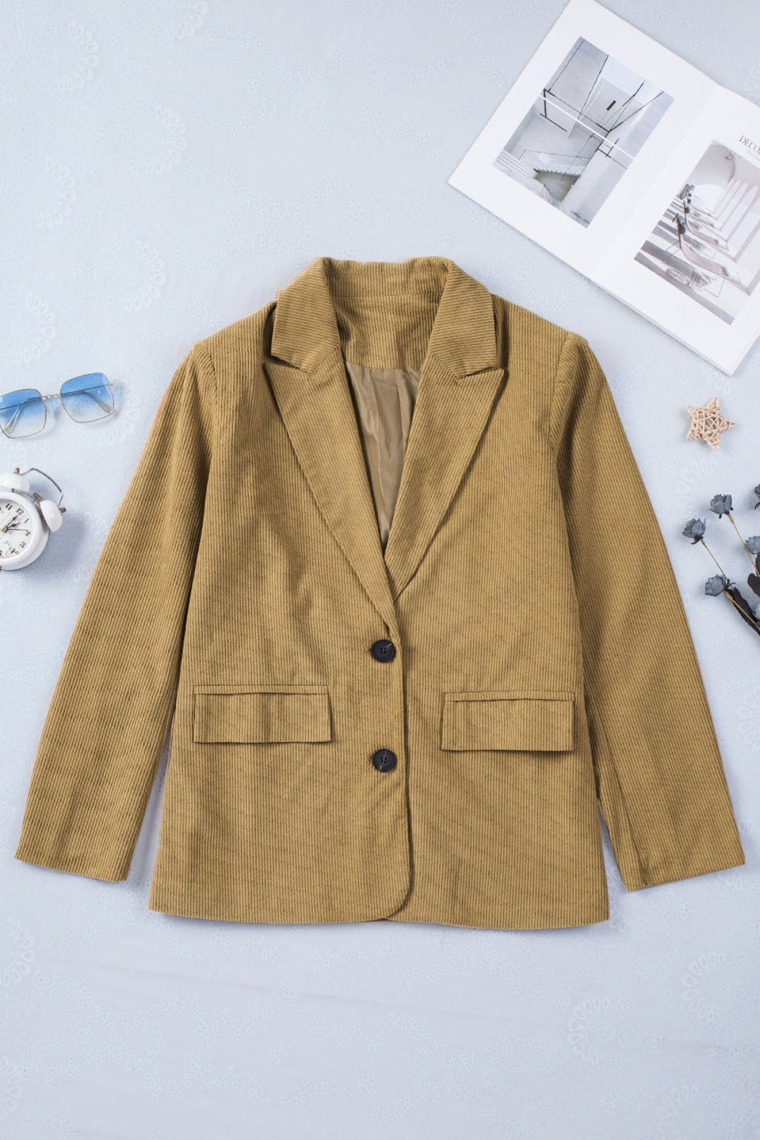 Brown Corduroy Lapel Casual Blazer
