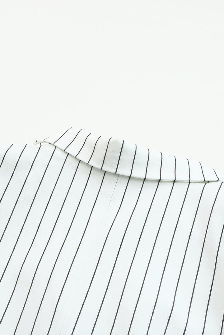 White Double-Breasted Striped Blazer with Pocket