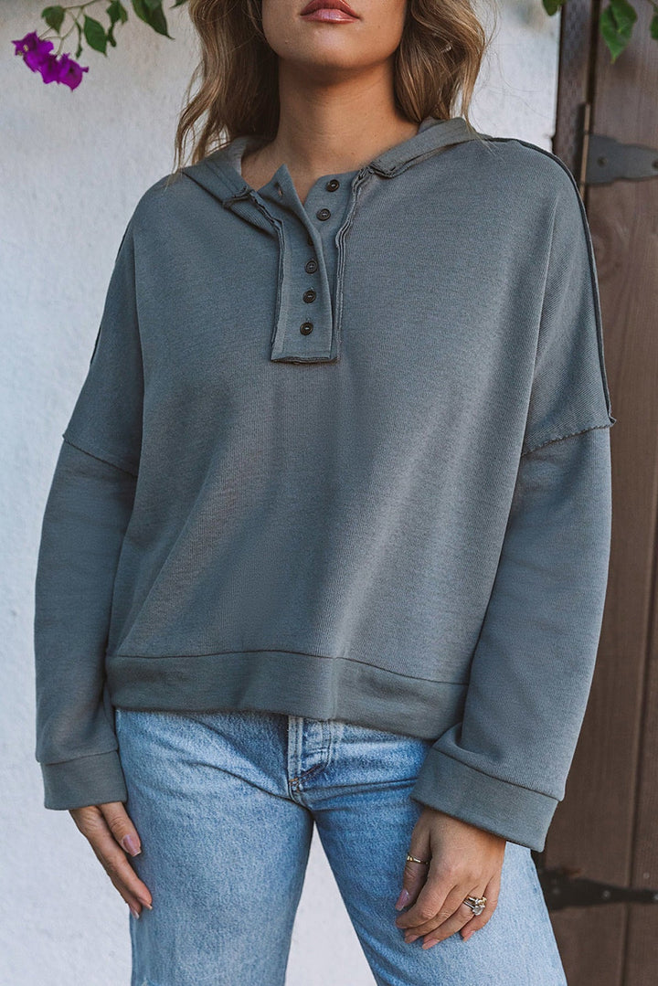Sky Blue Solid Patchwork Trim Hoodie