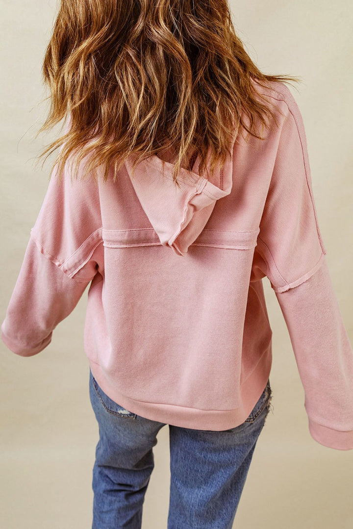 Sky Blue Solid Patchwork Trim Hoodie