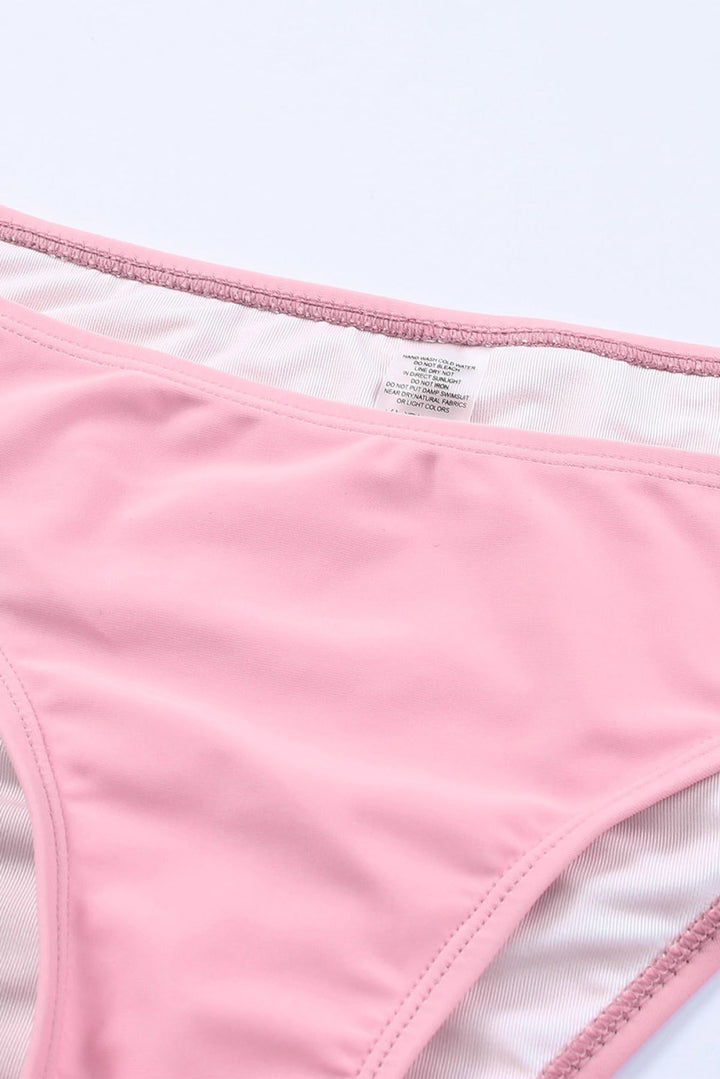 2Pcs Ruched Bikini Solid Swimsuit