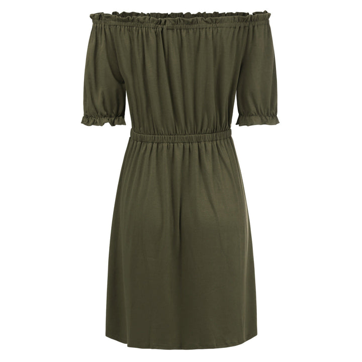Solid Off-the-Shoulder Elastic Waist Mini Dress