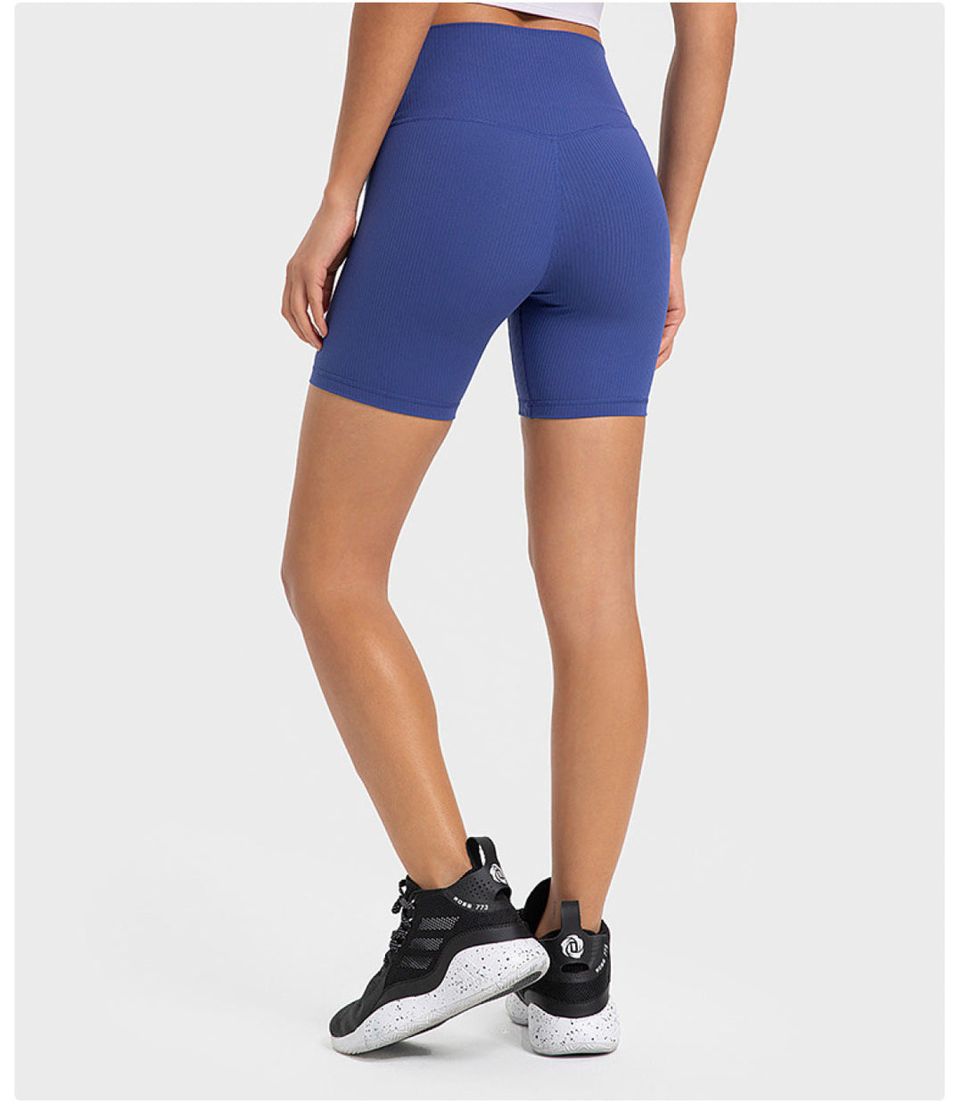 Solid Ribbed High Waist Bike Shorts With Side Pockets