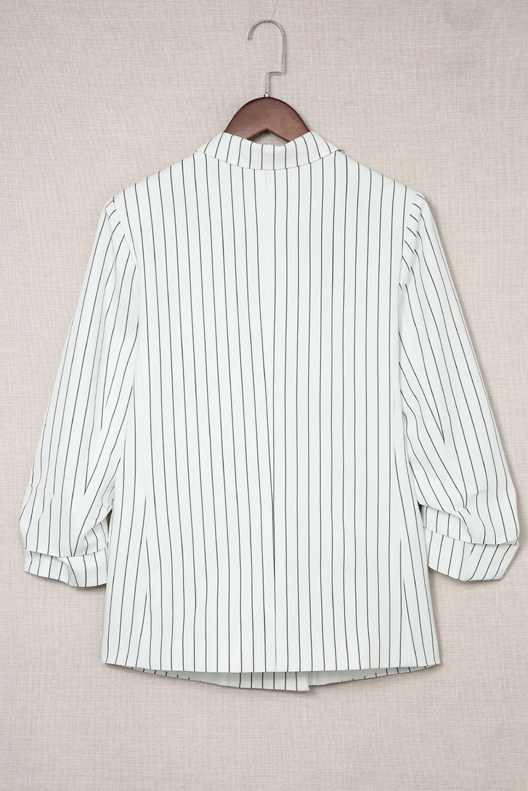White Double-Breasted Striped Blazer with Pocket