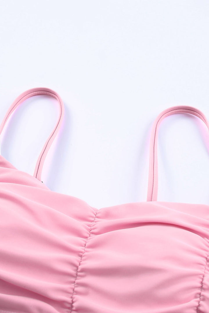 2Pcs Ruched Bikini Solid Swimsuit