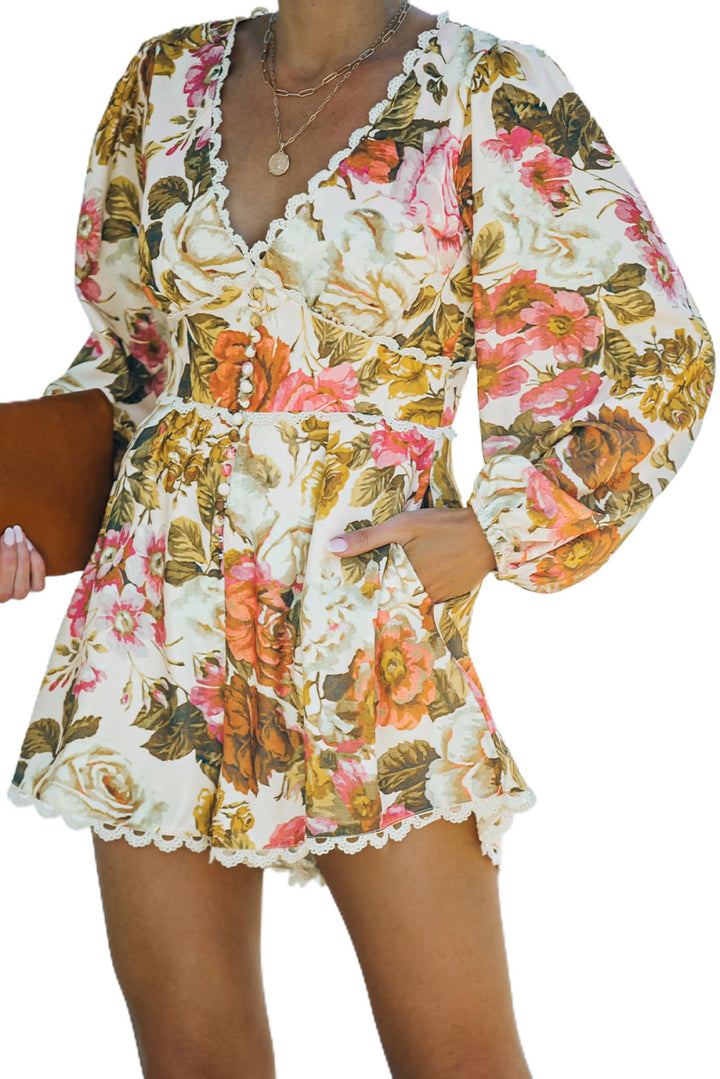 Floral Lace Trim Romper