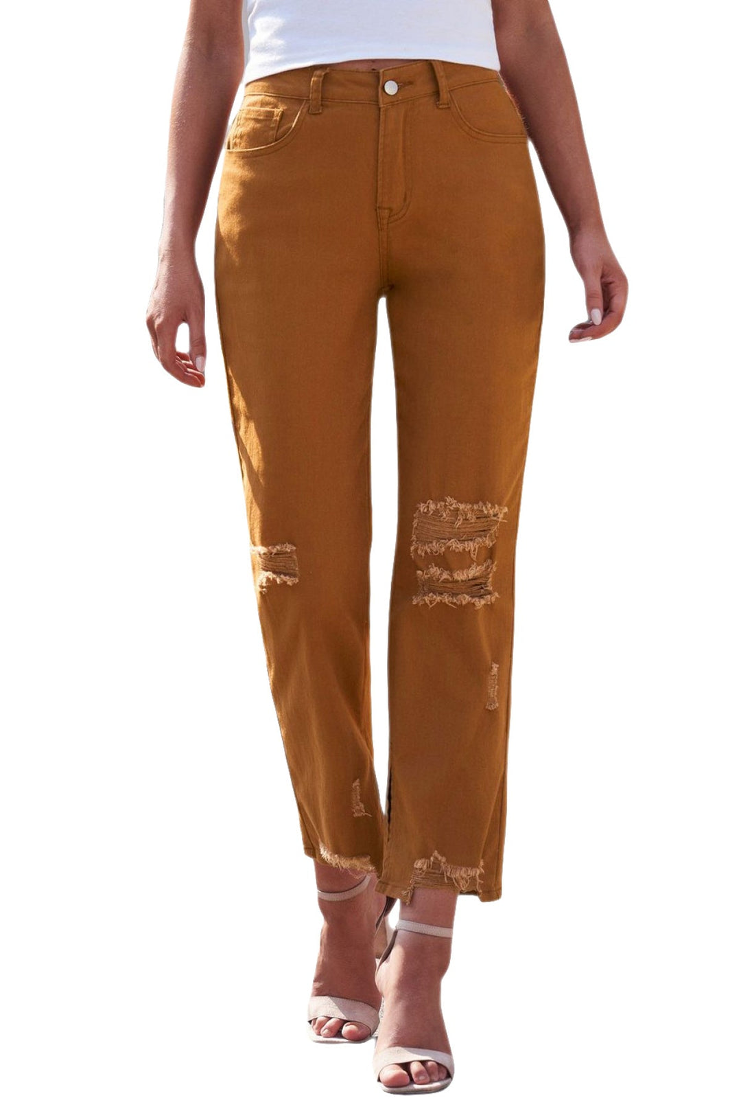 Distressed Raw Hem Straight Leg Jeans