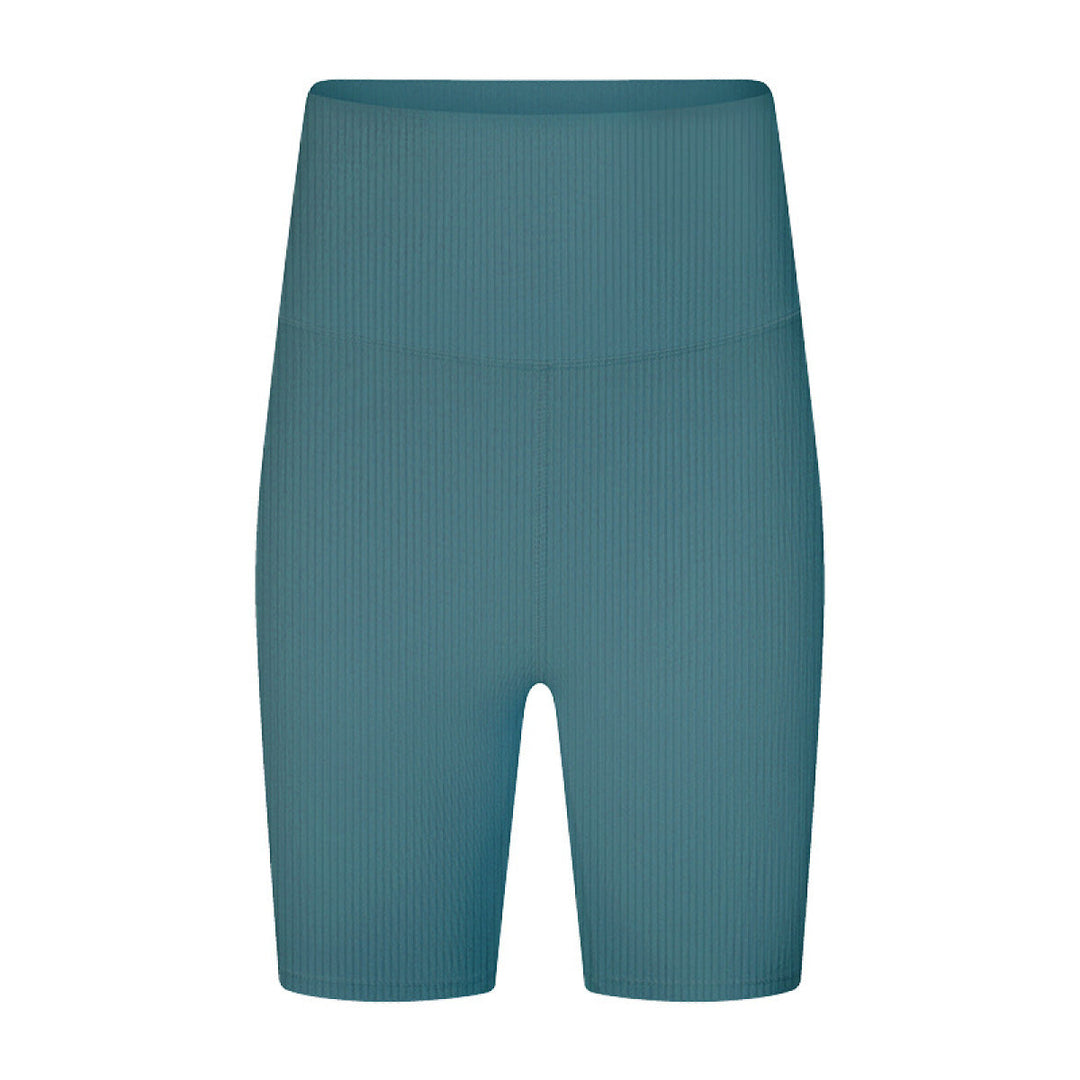 Solid Ribbed High Waist Bike Shorts With Invisible Pocket