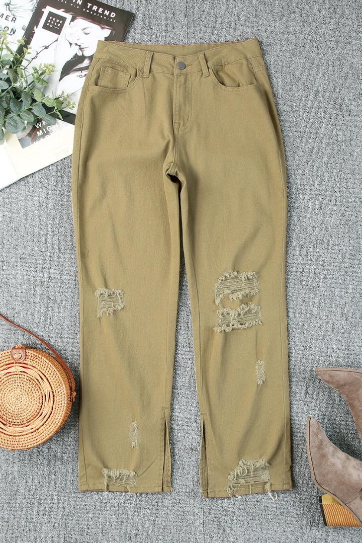 Distressed Raw Hem Straight Leg Jeans